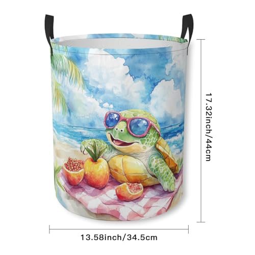 Tropical Turtle Beach Laundry Basket Ocean Animal Foldable Laundry Hamper with Handles Clothes Storage Bin for Household Bedroom Bathroom Dorms 17.3"x13.6" - color: Tropical Turtle Beach