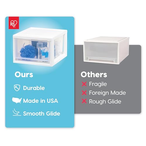 IRIS USA 6 Qt. Plastic Drawer Storage Organizer Stacking Drawers, 2-Pack, Stackable Unit with Sliding Drawer for Bedroom Kitchen Under Sink Pantry Craft Room Bathroom Dorm Office, White - size: 6 Qt., style: 2 Pack