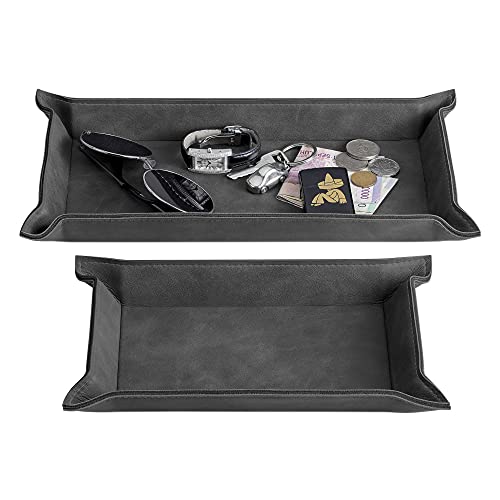 Navaris Faux Leather Valet Tray Set of 2 - Catch All Tray for Key Entryway Table Nightstand - Catchall for Keys Watch Remote Phone - Valet Storage for Men - Mens Storage Dish - color: Black