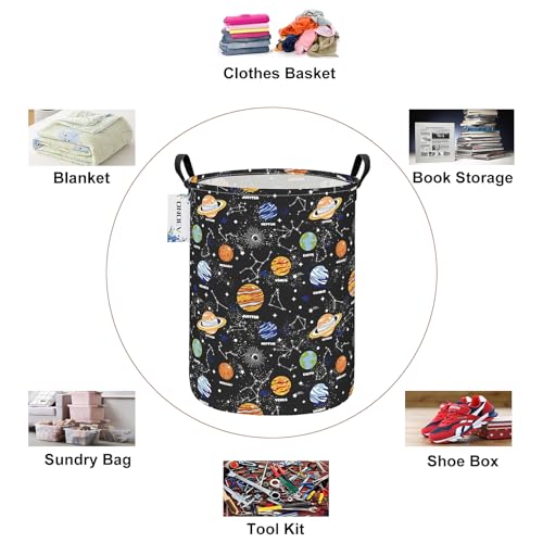 Round Fabric Storage Bin,Decorative Basket,Organizer Basket with Handles,for Clothes Storage,Books and Sundries(Planet) - color: Black Planet