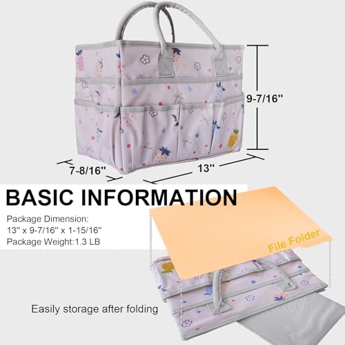 Cupohus Art Organizer Craft Storage Tote Bag with Pockets and Handles, Oxford Fabric Carrying Caddy for Teacher, Officer, Artist, Traveler, and More-Pink Fruit - color: Fruit Print