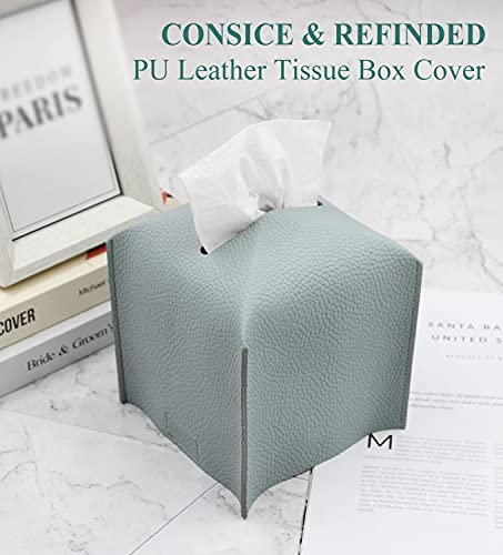 Livelab Tissue Box Cover Holder, Square Modern Decoration PU Leather Facial Tissues Case Roll Paper Dispenser for Bathroom Vanity Countertop, Night Stands, Office Desk Car 5X5X5'' | Water Blue - color: Water Blue