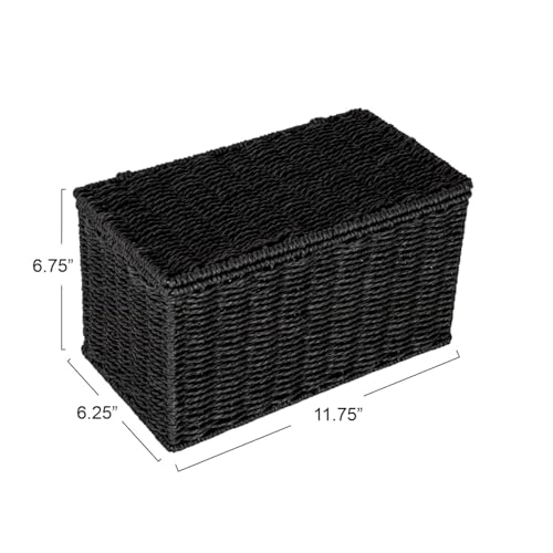 Household Essentials Small Handwoven Paper Rope Wicker Basket with Lid, Black - color: Black, size: Small (Pack of 1)
