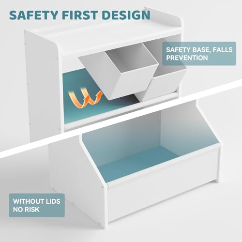 FOUCSSOMEI Kids Toy Storage Organizer, 3-Tier Toy Storage Shelf, Narrow Toy Organizer with Removable Bins, Safe Stable Design for Playroom Nursery Living Room, Patent Design - size: Small Size