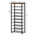 HOOBOR 10 Tier Shoe Rack, Large Capacity Shoe Storage for 18-20 Pairs, Sturdy Metal Shoe Shelf for Closet Entryway, Space Saving Shoe Organizer for Sneakers Heels, Rustic Brown BF40XJ01 - size: 20.5" L x 11.8" W x 67.7" H