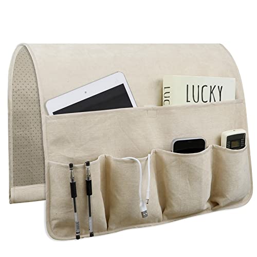 NB Sofa Armrest Organize Remote Holder Bedside Caddy Organizer With 5 Pockets，Non-Slip Couch Remote Control Holder Couch Armchair Caddy Accessories (Beige, 35''X18'') - color: Beige, size: 35''x18''