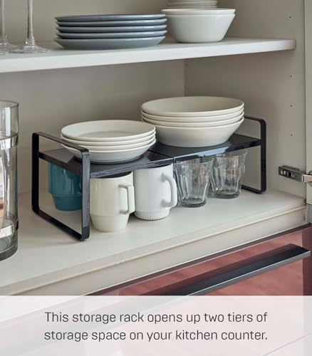 Yamazaki Home Tower Expandable Support Rack - Kitchen Storage Shelf Organizer - Small - Steel - color: Black