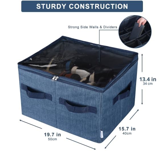 Moteph Shoe Organizer Closet Storage Solution with Clear Cover & Adjustable Dividers for Shoes, Handbags, Blankets, Linen, Clothing (Medium - 16 Pairs, Navy Blue) - color: Navy Blue, size: Medium - 16 Pairs