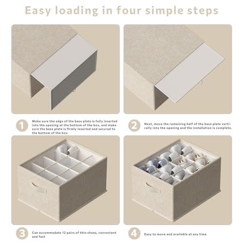 FHSQX 2 Pack Shoe Organizer for Closet,Foldable Shoe Organizer,Fits up to 24 Pairs,Storage Containers With Bottom Support for Shoes | Foldable, Fits up to 24 Pairs, With Bottom Support, for Shoes - color: Beige, size: 16.5*12.6*9.5in