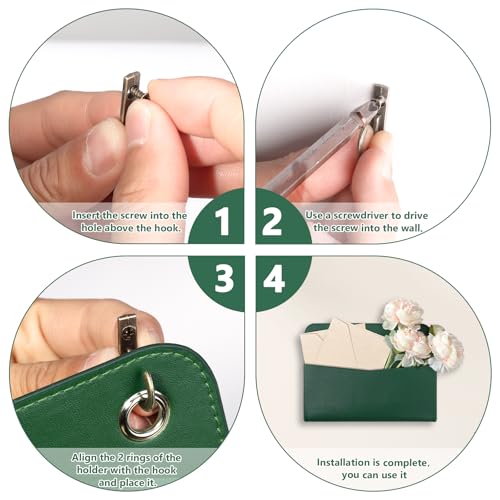Wall Mount Green Faux Leather PU Leather Mail Holder Letter Holder Stylish Wall Hanging Mail Storage 2 Ring 9.8" x 7.7" x 1.4" File Organizer for Flowers Envelope Key Notebooks Home Office Decor - color: Green