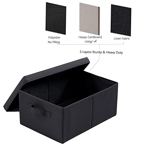 HOONEX Storage Bins with Lids for Organizing, Pack of 2, Storage Boxes with 2 Carrying Handles and Sturdy Heavy Cardboard, 16.5" L x 11.8" W x 7.5" H for Shoes, Books, Clothes, Black - color: Black