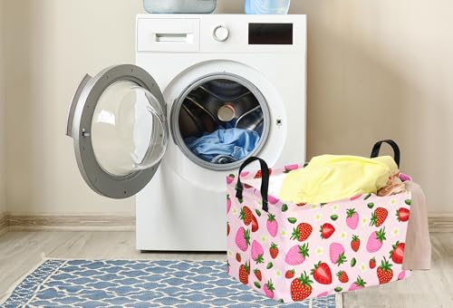Strawberry Print Storage Box Girls Gifts Basket Clothes Hamper Basket Collapsible Organizer Bin Gift Shelf Baskets for Home and Kitchen Storage. - color: strawberry
