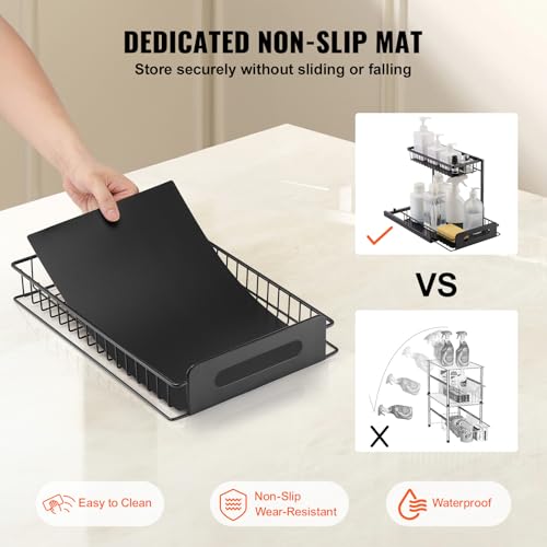 VEVOR Pull Out Cabinet Organizer, 2 Tier Under Sink Organizer and Storage(10.7"W x 14.2"D ), Slide Out Drawer Cabinet Organizer, Wire Basket Sliding Shelf for Kitchen Bathroom Cabinet, Black (2 Pack) - size: 10.7"W x 14.2"D (2 Pack)