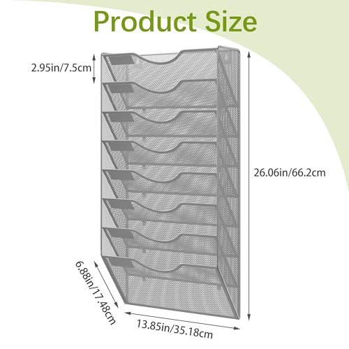 EasyPAG 8 Pocket Mesh Wall File Organizer, Hanging Paper Folder Holder with Classify Label, Vertical Wall Mount Mail Organizer for Office Home Classroom, Silver - color: Silver, size: 8 Tier