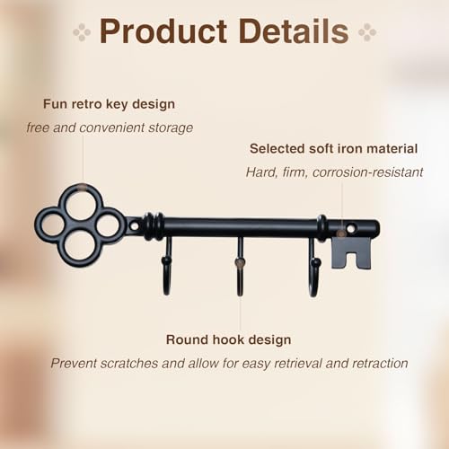 Classic Wall Mounted Key Holder Hook Rack, Vintage Key Rack for Entryway (Black) - color: Black