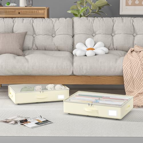 EE-RoomWorld Under Bed Storage with Wheels, No Assemble Required 5.5 inches height beige under bed storage bins,Low Profile Rolling Underbed Shoe Storage containers，dorm underbed storage drawers - color: Beige, size: 5.5 inch height