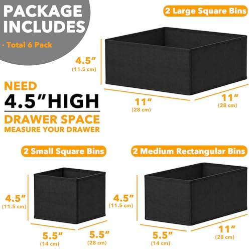 SpaceAid Drawer Organizer for Clothes, 6 Pack Dresser Drawer Organizer Bins, Closet Organizers and Storage Dividers for Clothing, Underwears, Socks (Black) - color: Black, size: 6 Pack