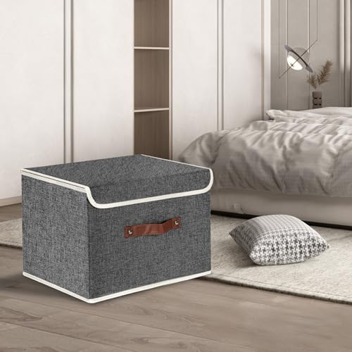 TYEERS Collapsible Storage Boxes, Washable Fabric Storage Bins with Lids, 14.9x9.8x9.8 inches, 2 Pack, Black - color: Black, size: 2-Pack