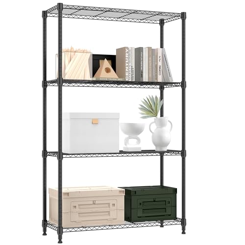 M MZG 1000 lbs 4 Tier Shelf Metal Storage Shelves Shelving Wire Rack Heavy Duty Closet Organizers for Garage Kitchen Bathroom Laundry Black 13.8" D x 35.4" W x 59.5" H - color: Black, size: 4 tier, 13.8" D x 35.4" W x 59.5" H