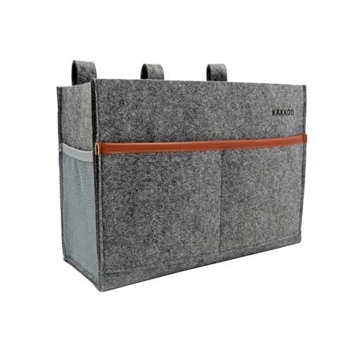 Bedside Caddy, Hanging Storage Bag, Chair Organizer Caddy, Remote, Magazine, Drink Bottle, Cell Phone Holder with Fixed Straps for Hospital Bed, Dorm Bed, Baby Stuff, Office (Grey Small)