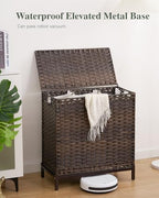 SETVSON Laundry Hamper with Lid 132 L, (35 Gallons) Clothes Hamper with Lid, Handwoven Rattan Laundry Hamper with Metal Heightened Feet, Laundry Hampers with 3 Removable Liner Bags for Laundry-Brown - color: Brown, size: 132 L - 35 gal