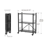 Folding Storage Shelves, 3-Tier Metal Foldable Shelf Shelving Rack Organizer On Rolling Wheels in Kitchen Warehouse Patio Pantry Basement Portable Collapsible Shelves No Assembly (Black, 3-Layer) - color: Black/3-tier