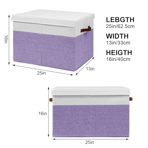 Large Toy Box with Lid, Sturdy Toy Storage Chest Bin Boxes Organizer Basket with Dividers for Toddlers, Kids, Boys, Girls, Nursery, Living Room, Bedroom, Playroom 25"x13" x16" (Purple and White) - color: Purple and White, size: 25"x13" x16"