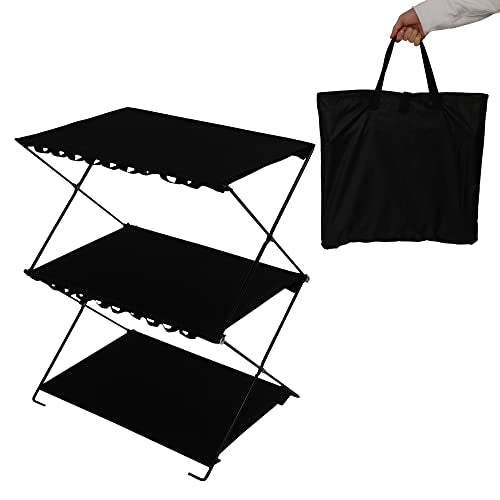 Folding Shelf Storage Rack, 3-Tier Storage Shelf Racks and Shelving Organizer for Kitchen Camping Picnic BBQ Indoor Outdoor
