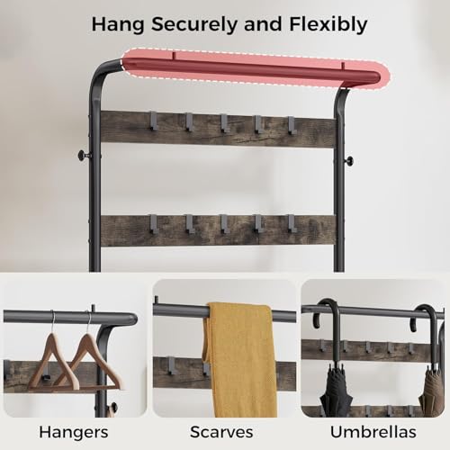 Hall Tree with Bench and Shoe Storage, 4-in-1 Entryway Organizer with 10 Hooks and Storage Shelf,Coat Rack Freestanding with 2-Tier Storage Shelf for Living Room, Bedroom Gray - color: Gray