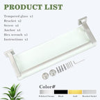 Alise Bathroom Glass Shelf with Stainless Steel Railing, Polished Chrome Small Tempered Glass Floating Wall Shelf Over The Toilet, 16 inch - color: Polished Chrome, size: 16 Inch