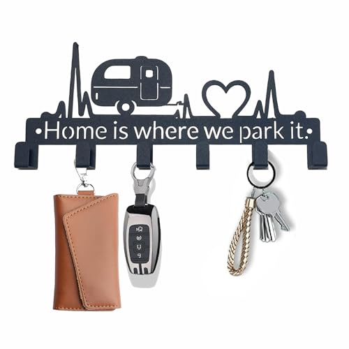 Key Holder Wall Mount with 6 Hooks, Happy Camper Key Rack Organizer for Entryway, Kitchen, Office - Rustproof, Waterproof - Easy Installation, Gift for New Homeowners - 9.8inch/25cm - color: Camper