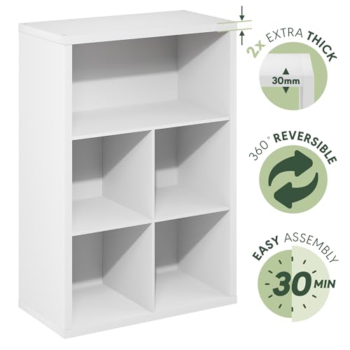 Furinno Cubicle Book Shelf, 5-Cube Bookshelf, Extra Thick Frame Cube Storage Organizer Bookcase with Closed Back, 15.3 x 29.9 x 43.3, for Living Room, Bedroom, Home Office, White - color: White, size: 5-Cube, Thick Frame