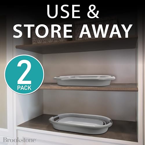 BROOKSTONE Collapsible Laundry Basket Set, Modern Medium Collapsible Basket Set, Comfort Non-Slip Grip Handles, Minimalist Space Saving Design, Portable Pop-Up Hamper, BPA FREE, Dark Grey, 2 PACK - color: Dark Grey, size: Regular - Two Pack