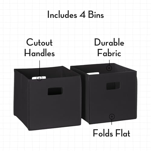 RiverRidge Folding Storage Bins with Handles Black Cube Storage Organizer for Closet, Bedroom & Playroom - Closet Organizers and Storage Set of 4 - color: 4 Black 10in H Bins