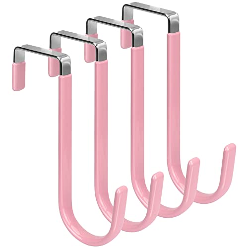 FYY Over The Door Hooks, 4 Pack Door Hangers Hooks with Rubber Prevent Scratches Heavy Duty Organizer Hooks for Living Room, Bathroom, Bedroom Hanging Clothes, Towels, Hats, Coats, Bags Pink - color: A Pink, size: Short, style: 4 Pack