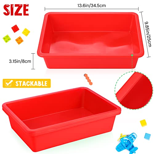 Hoteam 10 Pcs Flat Storage Organizer Tray Bin Paper Tray for Classroom Plastic Stackable File Organizer for School Office Teacher Book Organization(Red,13.78 x 9.84 x 3.15 Inch) - color: Red, size: 13.78 x 9.84 x 3.15 Inch