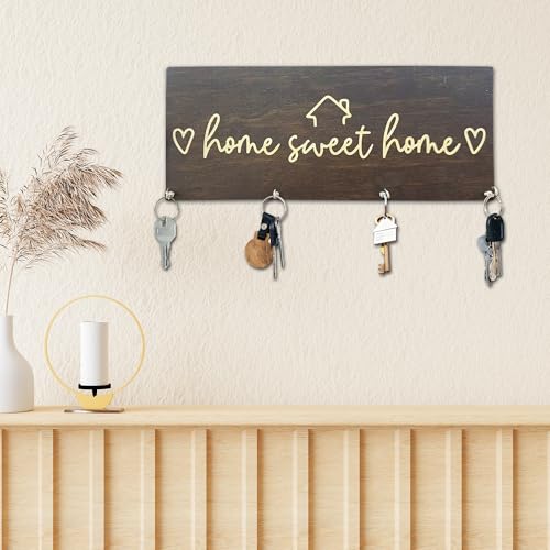 Sweet Home Wooden Key Holder for Wall - 5"x10" Key Organizer Hanger with 4 Hooks for Front Door Hallway Entryway Kitchen - Home Office Decor & Housewarming Gifts Supplies - A06 - color: Home Sweet Home