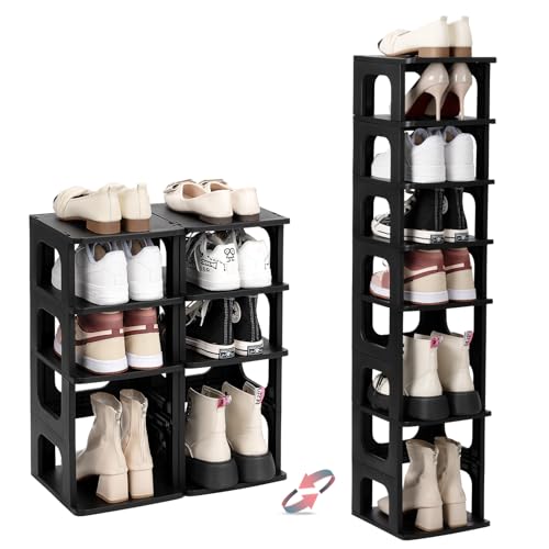 TRZZ 8-Tier Small Shoe Rack, Vertical Narrow Stackable Organizer with Removable Partition, Efficient Shoe Storage for Closet, Entryway, and Small Spaces (Black) - color: Black, size: 8-Tier-9.5"L
