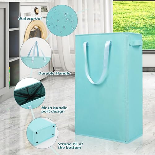 Odonata Slim Laundry Hamper Handles Collapsible Laundry Basket Thin Dirty Clothes Basket Narrow Laundry Bag Foldable Dirty Hamper 45L (Baby Blue) - color: Baby Blue