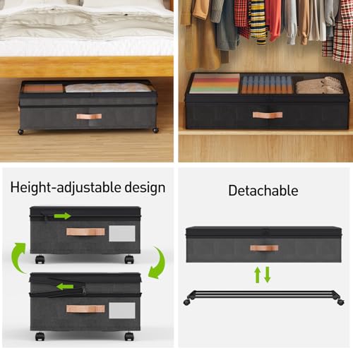 Under Bed Storage Organizer with Wheels - 2Pack 70L Extra Large Rolling Storage Bins with Clear Lid & Labels for Clothes, Shoes, Blankets (XXL, Black) - color: Black, size: Extra Large