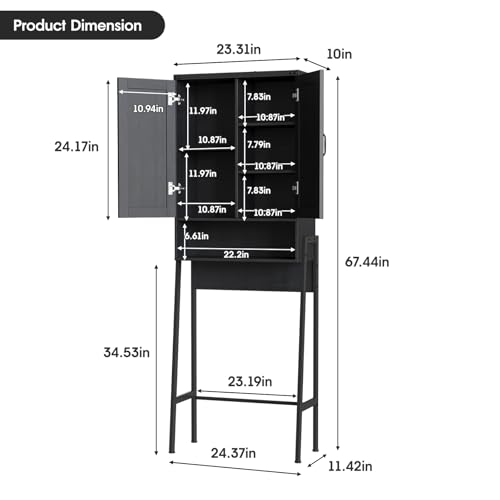 Over The Toilet Storage Cabinet with 2-Door Design Bathroom Organizers and Storage with Anti-Tip Device Over Toilet Organizer with Shelves for Bathroom,Restroom,Laundry Black - color: Black