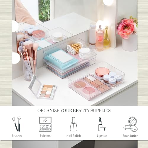 STORi SimpleSort 3-Piece Stackable Clear Drawer Organizer Set | 9" x 6" x 2" Rectangle Trays | Wide Makeup Vanity Storage Bins and Office Desk Drawer Dividers | Made in USA - size: 9x6x2"