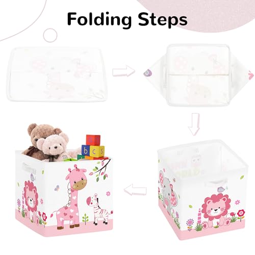 Clastyle Jungle Animal Kids Storage Cube Organizer Set Tree Closet Clothes Cube Storage Bin Nursery Toddler Toy Box Chest Boys Girls Book Shelf Basket,Pink,11.8x11.8x11.8 in - color: Pink