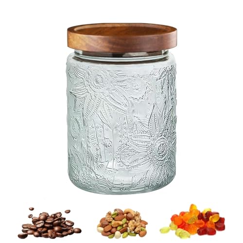 24 OZ Vintage Glass Jar with Lid, Airtight Food Storage Canisters with Bamboo for Kitchen Counter Pantry, Ideal for Coffee, Candy, Tea, Oats, Sugar, Cookies Decorative Jars-Sunflower - color: 24oz-Sunflower