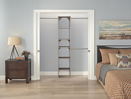 ClosetMaid SuiteSymphony Wood Closet Organizer Starter Kit with Tower and 3 Hang Rods, Shelves, Adjustable, Fits Spaces 4 – 9 ft. Wide, Natural Gray - color: Natural Gray, style: Starter Tower Kit