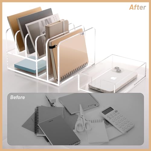 SANRUI Desk Organizers and Accessories, Acrylic Mail Organizer Countertop, 5-Slots File Sorter with Drawer, Desktop Organizer for Office Supplies - style: 5 Sections With Drawer