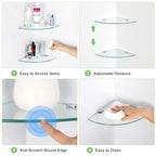 3 Pack Glass Corner Shower Shelves, Tempered Floating Glass Shelves Wall Mount, Shower Caddy Organizer, Bathroom Corner Shelf with Zinc Alloy Brackets for Bathroom, Kitchen, Living Room - size: 3 PACK Without Rail