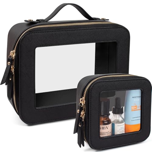 LETGO Clear Makeup Bags Set - TSA Approved Toiletry Bag with Handle Large Opening, Clear Toiletry Bags Case Pouch for Traveling Travel Car Orangizer Storage Essentials (Mini+Large Black) - color: 0-Large+Mini-Black