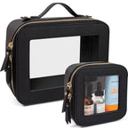 LETGO Clear Makeup Bags Set - TSA Approved Toiletry Bag with Handle Large Opening, Clear Toiletry Bags Case Pouch for Traveling Travel Car Orangizer Storage Essentials (Mini+Large Black) - color: 0-Large+Mini-Black