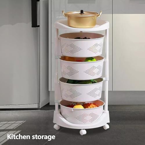 Ringmaster 4 Tier Multi-Layer Rotating Storage Rack Storage Shelves Organizer,Floor Standing Kitchen Storage Cart with Wheels,Fruit Vegetable Storage Basket Shelf for Kitchen,Living Room,Bedroom